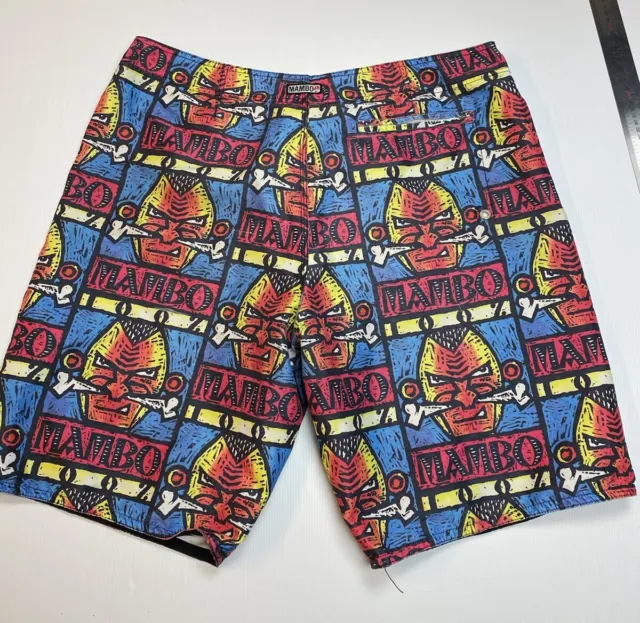 Vintage Mambo Loud Shorts Mens XL Nose Bone 90s Richard Allen Art Boardshorts