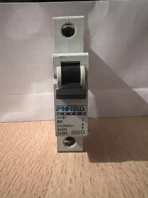 Proteus MCB 6 Amp Single Pole Circuit Breaker B6 Type B 6A 606B1