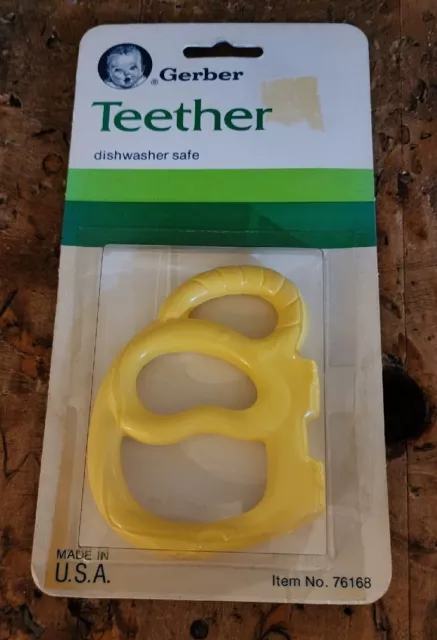 Vintage Gerber 3" Yellow Elephant Teething Ring - Teether Toy Rubber NEW - 1987