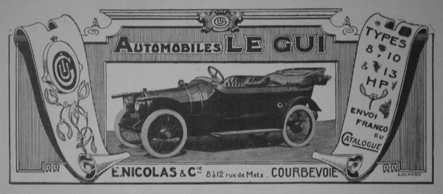 Publicité De Presse 1914 Automobiles Le Gui E.nicolas- Advertising
