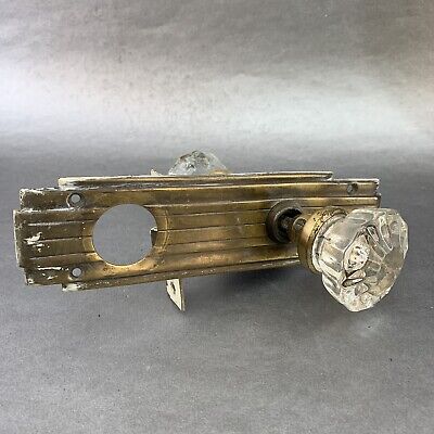 Antique Glass Brass Starburst Door Knob Backplate Vintage Hardware Pull￼ As Is