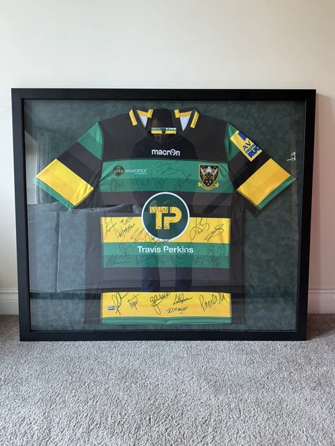 NORTHAMPTON SAINTS RUGBY Signed Shirt 2016 2017 Squad Framed