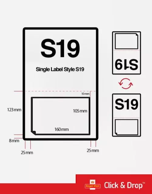 ROYAL MAIL CLICK & DROP S19 INTEGRATED LABELS 160mm x 105mm A4 Sheets Cheap UK