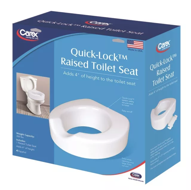 Quick Lock Raised Toilet Seat Elevated Carex Standard Elongated Safety B32000