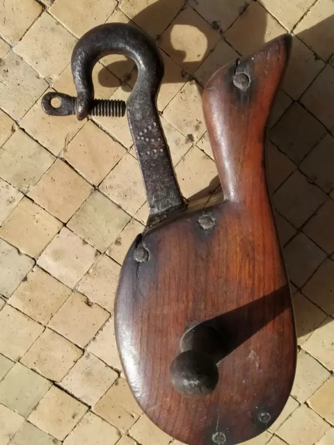 Poulie de Bateau en Bois et Fer Forgé Ancien XVIIIème