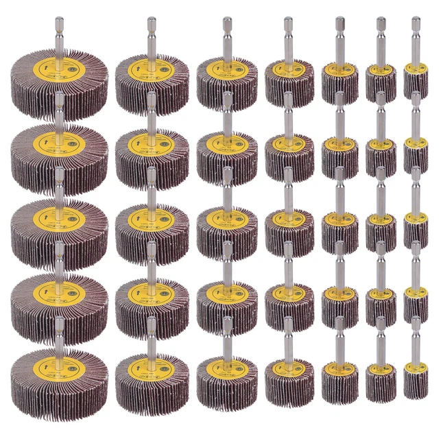 35 Pack 1/4″ Abrasive Flap Wheel Sander Set,  80 Grit Aluminum Oxide Flap