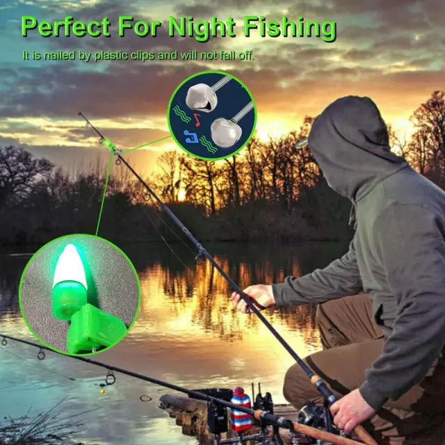 10PCS LED NIGHT Fishing Bite Bait Alarm 2 Bells Light Tip Clip Rod