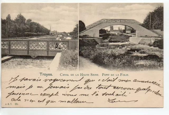 TROYES - AUBE - CPA 10 - Le canal de la haute Seine - Pont de la folie - 2 vues