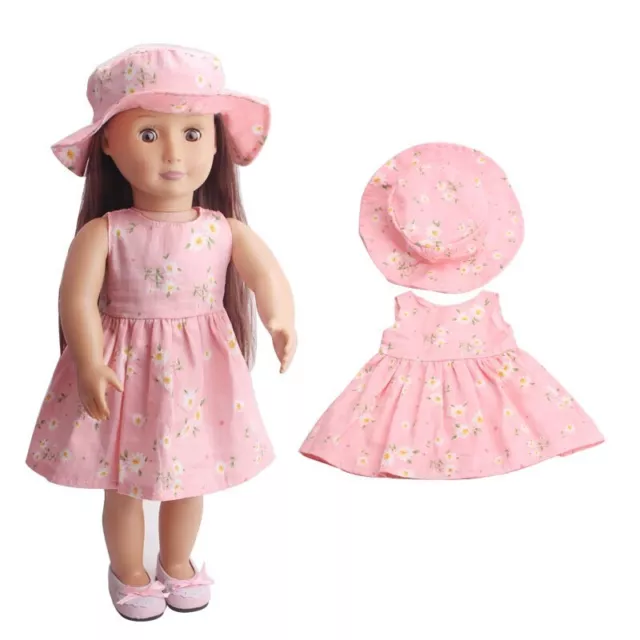 Countryside Floral Clothes Set For 18inch American Doll Flower Dress Hat Outfits 3