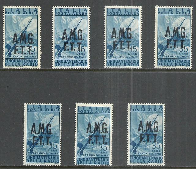 TRIESTE SCOTT C11 MLH x 7 - 1947 35L BRT BLUE AIR MAIL ISSES & OVPT.  CV $22.75