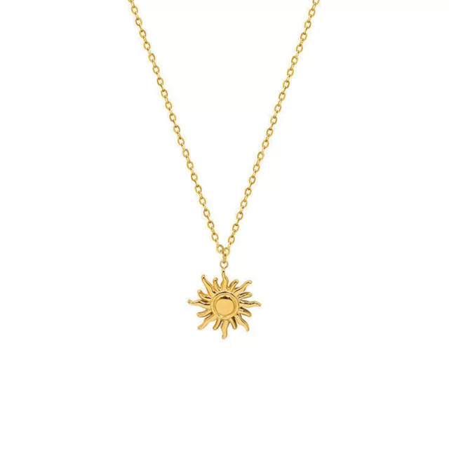 Collier chaîne pendentif soleil en acier inoxydable plaqué or 18 carats Woman