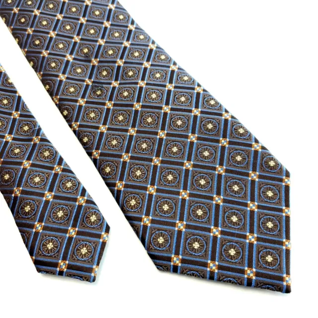 Jos A Bank Signature Collection Blue Brown Geometric Floral Plaid Long Silk Tie