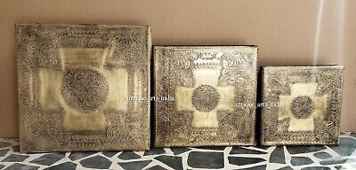 Indian Wooden Brass Fitted Design Chowki/Choki Religious Purpose Set Of 3 4
