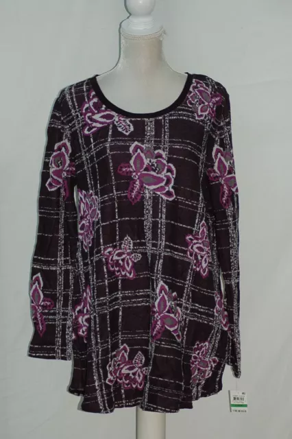 Style & Co. Women's Sweater Scoopneck Jacquard Tunic Purple M