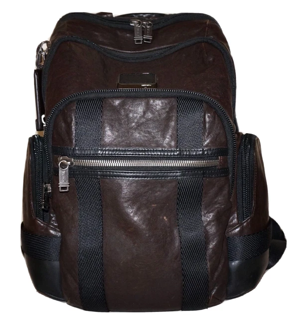 TUMI ALPHA BRAVO Large Deep Brown Leather & Black Nylon 15 x 12 Backpack