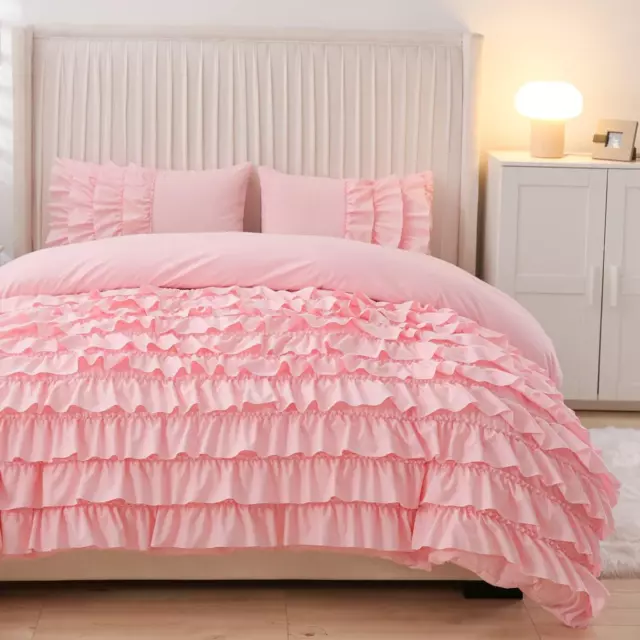 Ruffled Comforter Set Casual Textured for Girls Kids All Season, Soft Chic Princ