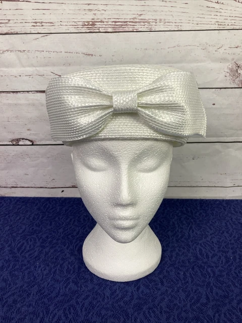 Cappello Pillola Vintage Paglia Bianca Mitzi Lorenz Fiocco In perfette condizioni