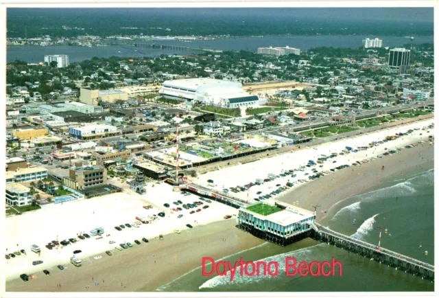 Daytona Beach Florida Aerial View Postcard 1980s Main Street Pier Boardwalk