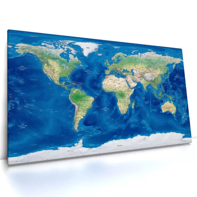 Weltkarte Relief Blau, Poster, Pinnwand oder Leinwandbild auf Keilrahmen