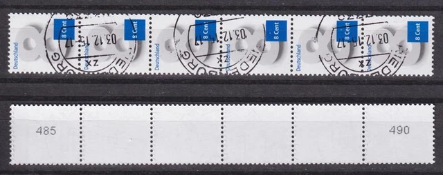 Bund 3188 RM 6er Streifen mit ungerader-gerader Nummer 8 Cent gestempelt