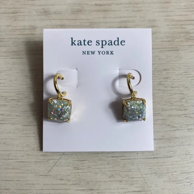 NWT Kate Spade New York Mini Small Square Huggies Earrings Opal Glitter