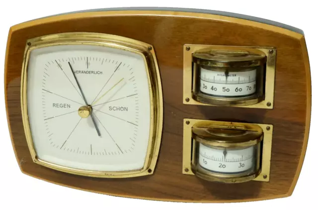 Altes Holz Barometer Thermometer Wettergerät Wetterstation Hygrometer 70er Jahre