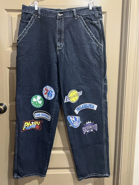 Great Point Men's Carpenter Jeans 40x33.5 Made in Russia NBA Painted Team Logos