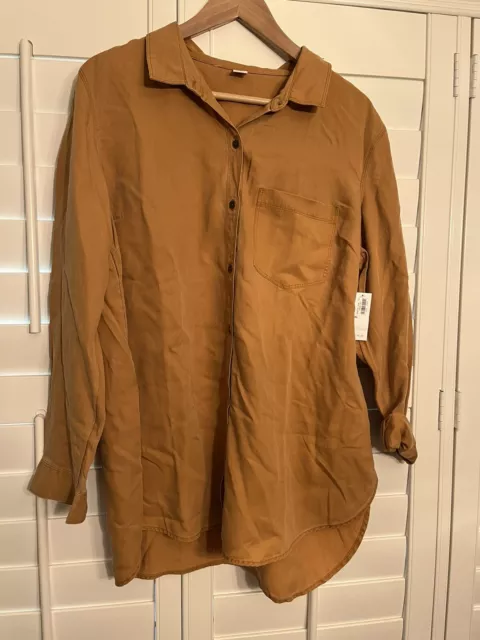 Old Navy Mustard One Pocket Relaxed Button Up Ls Blouse Xl Nwt