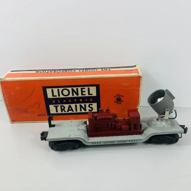 Lionel Lines Train Searchlight Car #6520 Red Generator Original Box O Gauge VTG