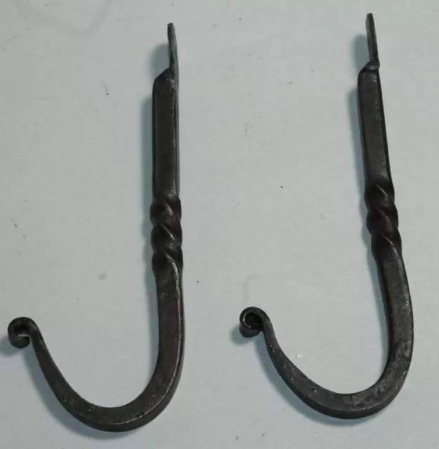 2 HAND FORGED 5" WROUGHT IRON BLACKSMITH HOOK Kitchen Rack Wall Bag Key Hanger