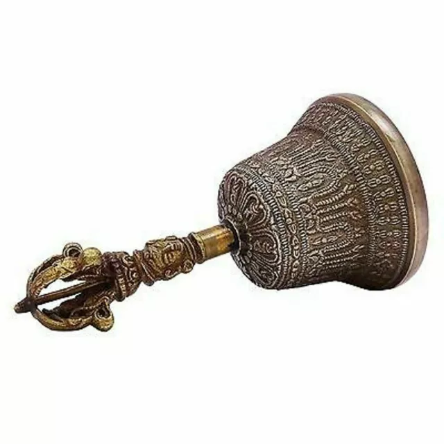 4'' Antique Tibetan Religious Brass Bell Handmade Vajra Dorje Easter Prayer Bell