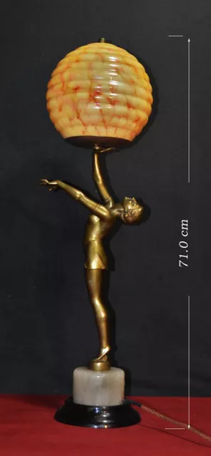 Rare 1930s French patinated bronze /spelter semi-nude deco dancer figural lamp
