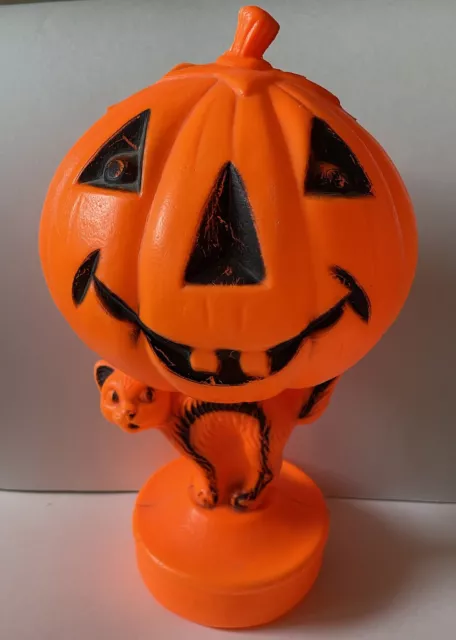 Blow Mold Halloween Pumpkin & Cat Empire Plastic Jack-O-Lantern No Light