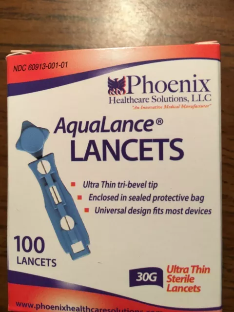 600 lanzas Phoenix en 6 cajas de 100 quilates para uso en diabetes exp.09/2023