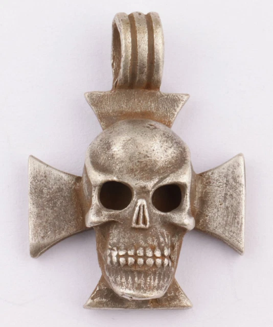 WW2 GERMAN SKULL IRON Cross WWII ww1 WWI STERLING Silver 800 Pendant