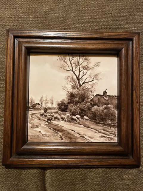 Hand Painted Country Scene On Tile Old World Creation Painted Dutch Art Signed
