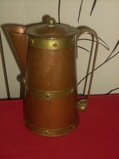 Vintage Handmade Copper & Brass Pitcher With Lid / Juan Quinto Taxco Mexico