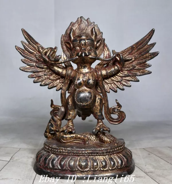 Tibet Reine Bronze Gilt Redpoll Geflügelt Garuda Vogel Vögel Adler Buddha Statue