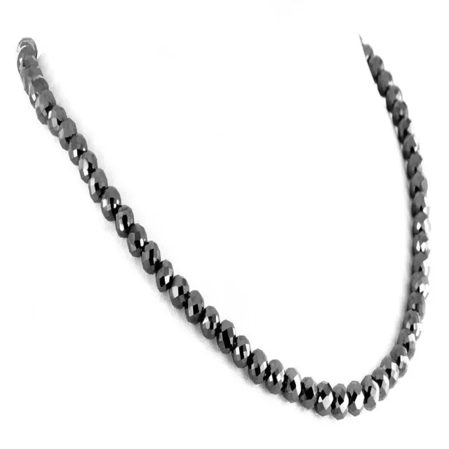 7 mm Black Diamond Necklace 30 Inches Earth Mined Certified Silver Clasp 2