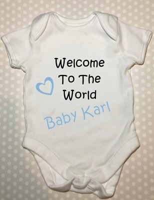 Personalised Welcome to the world boys baby grow vest bodysuit baby shower gift