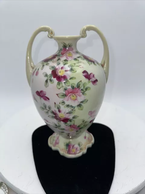 Vintage Antique handpainted Nippon McKay & C.C two handled vase flowers  mark