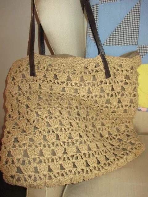 The Limited Large Tan Straw Tote w/ leather handle/lining