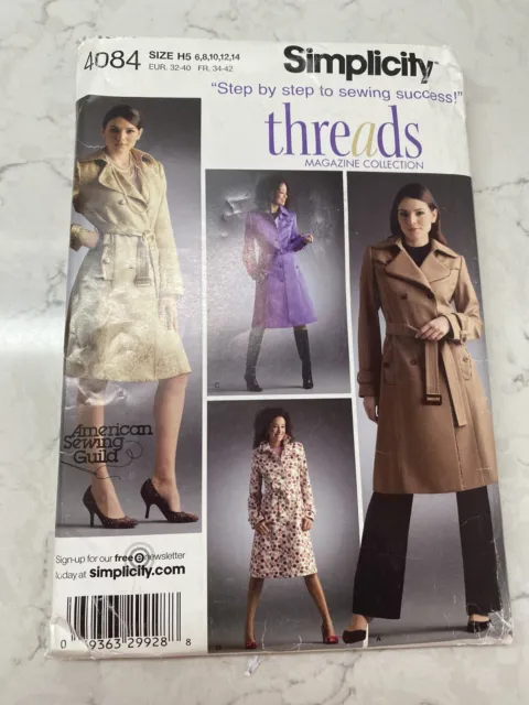 Simplicity Sewing Pattern 4084 Coat From Threads Magazine Collection Sz 6-14 UC