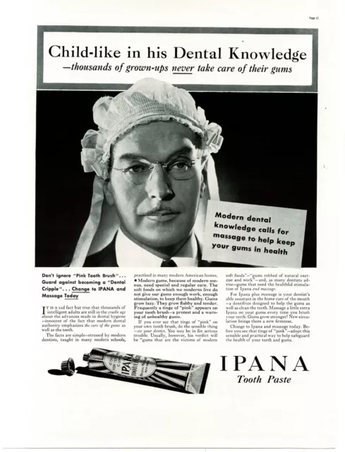 1937 Ipana Toothpaste man wearing baby hat Vintage Print Ad 2