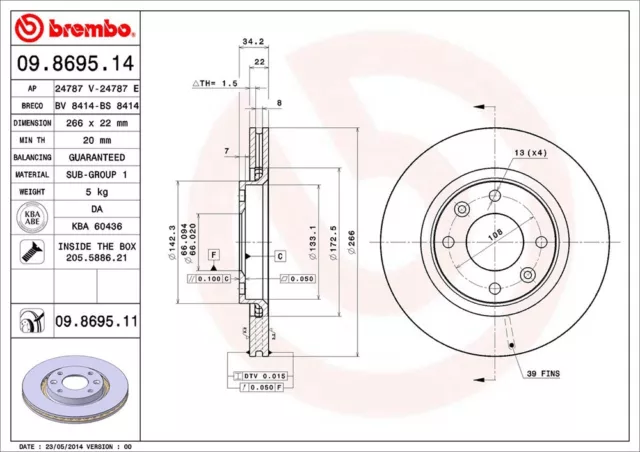 KIT DISCHI + PASTIGLIE FRENO BREMBO PEUGEOT 207 1.4 HDi 50KW 68CV ANT 2