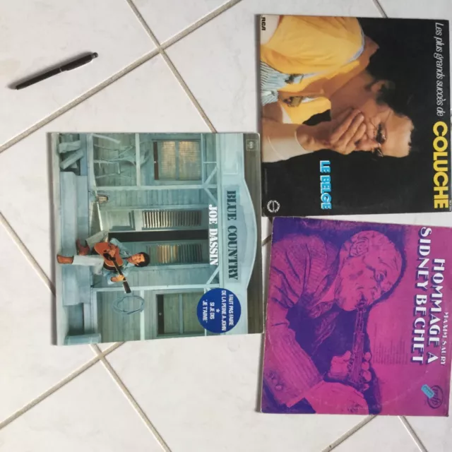 Lot de 3 disques 33 tours 30 cms Coluche Joe Dassin SidneyBechet