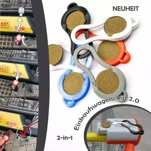 2x SOFORT abziehbarer Einkaufswagenlöser + Einkaufswagenchip NEUHEIT