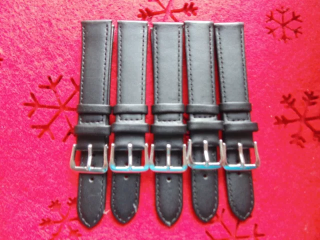 5 pcs. Wholesale Job Lot New Strap Watch Genuine Leather Black 18mm