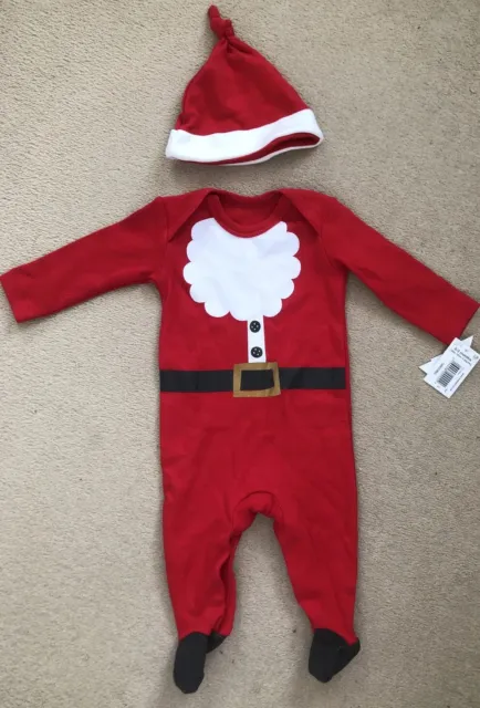 Babies Santa Father Christmas outfit baby grow & hat 0-3 months 2 piece NEW BNWT