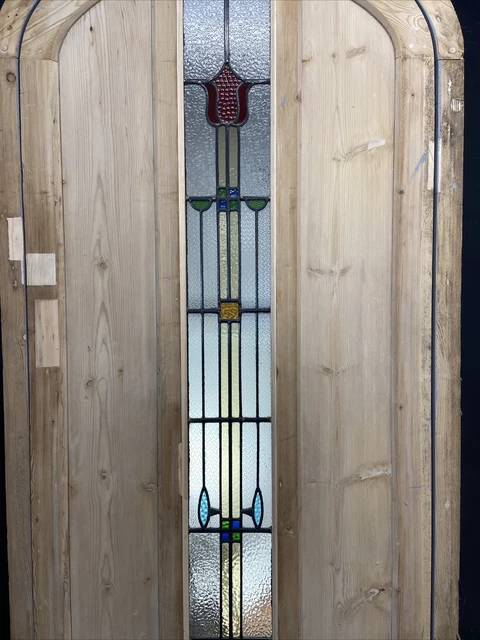 1 Stained Glass Front Door Wooden Reclaimed Old Antique Lead Arched Wood Frame 10